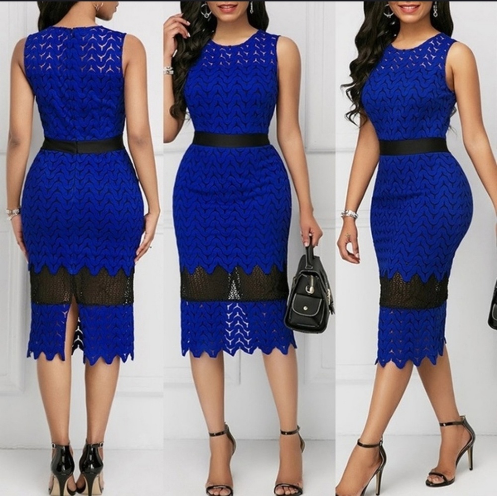 Women's Sleeveless Lace Blue & Black Bodycon Dress